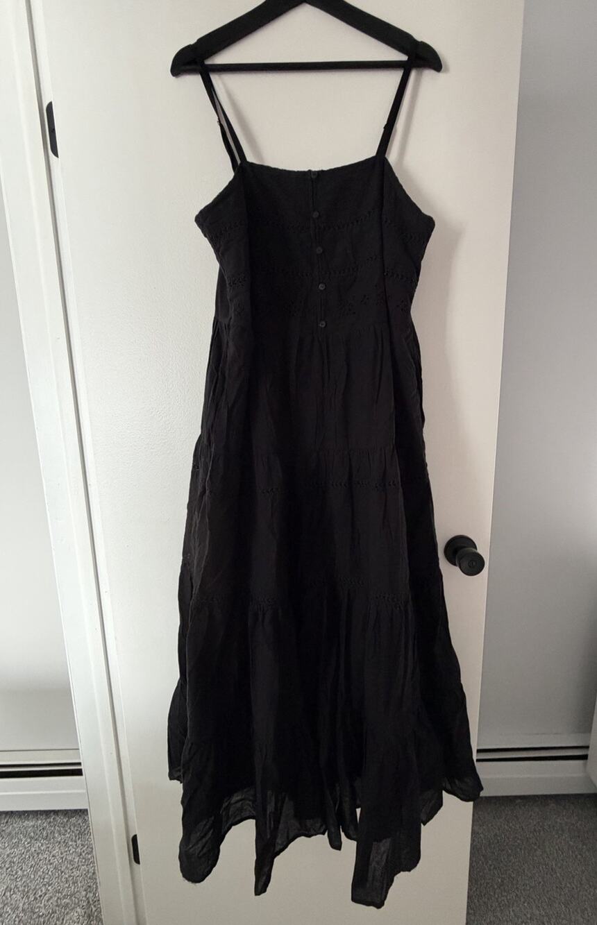 Women's Black Gauze Dress Maxi Whimsigoth Witchy Size Large Tiered Milkmaid